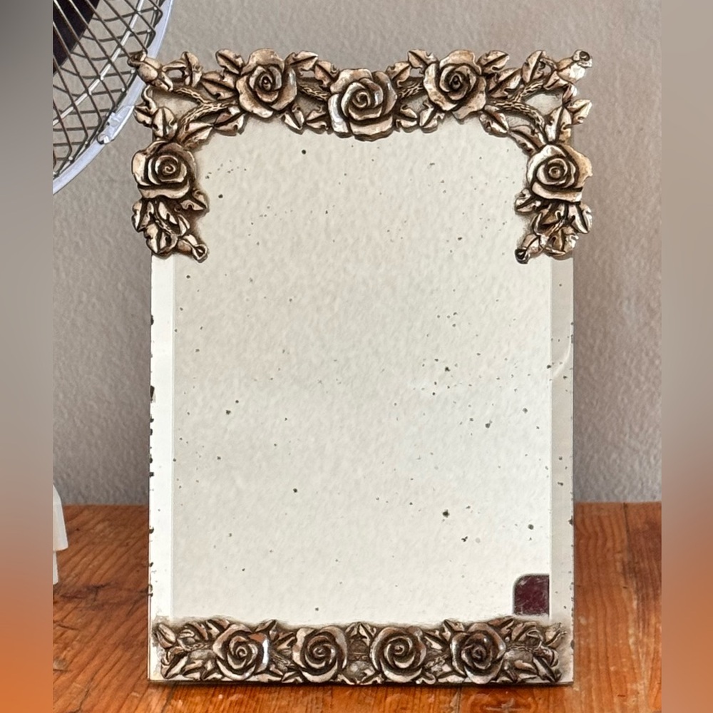 Vintage Hollywood Regency  Rose Vanity Mirror Ornate Frame 10.5” x 7”
